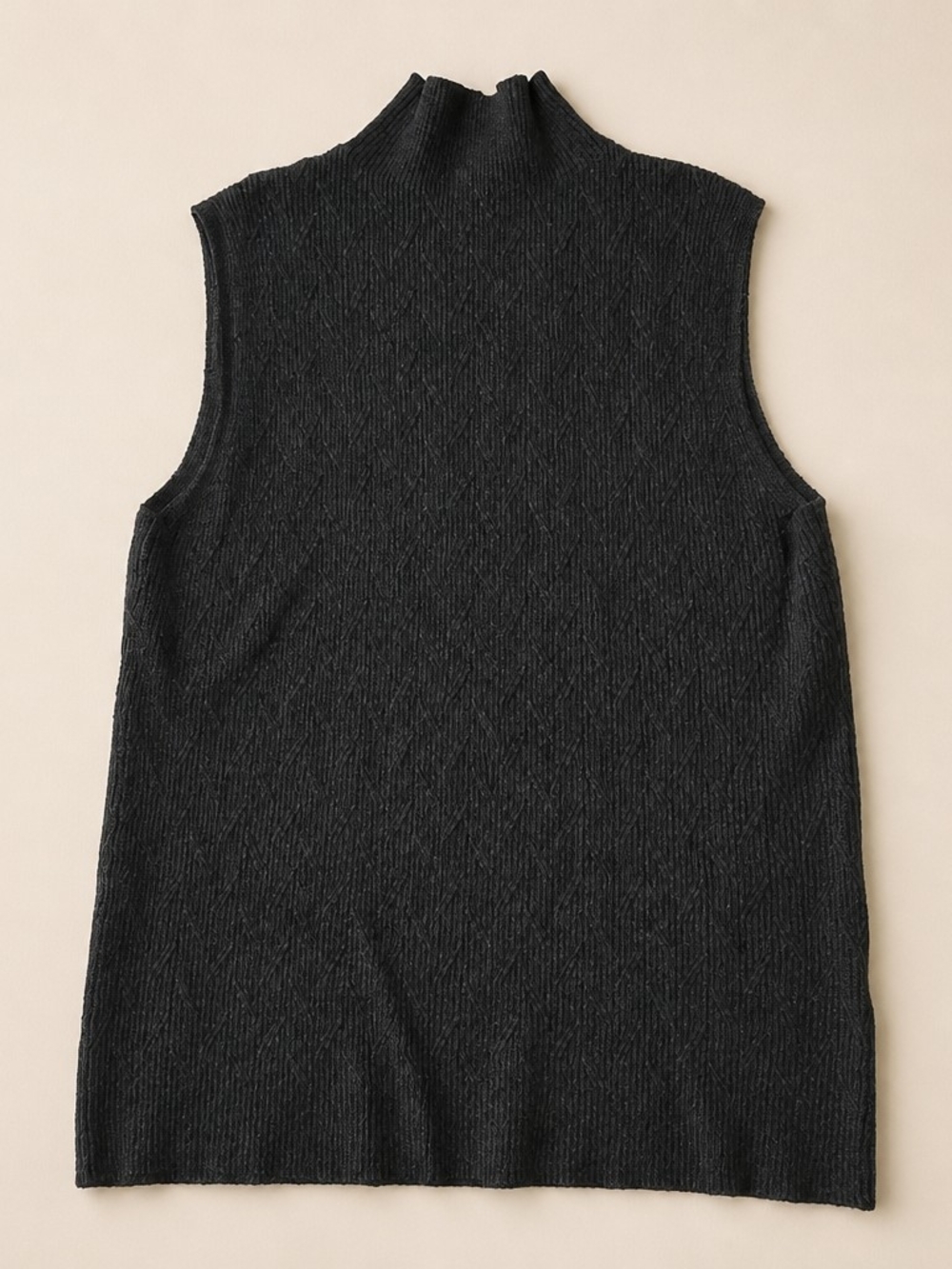 Tribal Sleeveless Mock Neck Cable Knit Sweater Tank Top Black L